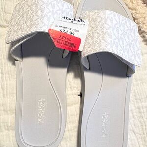 NWT - Michael Kors White/Gray Slide Sandals Minimalist Design